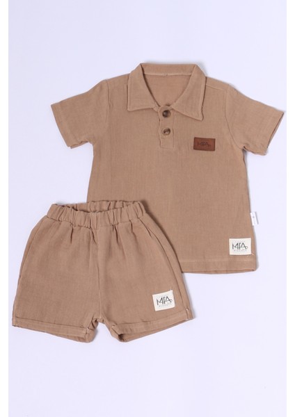 Erkek Bebek Şortlu Takım Polo Yaka Düğmeli Düz Renk E8 fırsatları