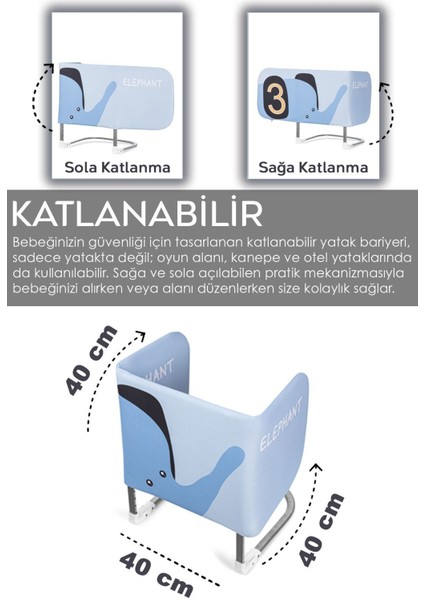 120X42 cm Katlanır Bebek Yatak Bariyeri - Fil Figürlü Koruma Güvenlik Bariyeri Baza Korkuluğu fiyatları
