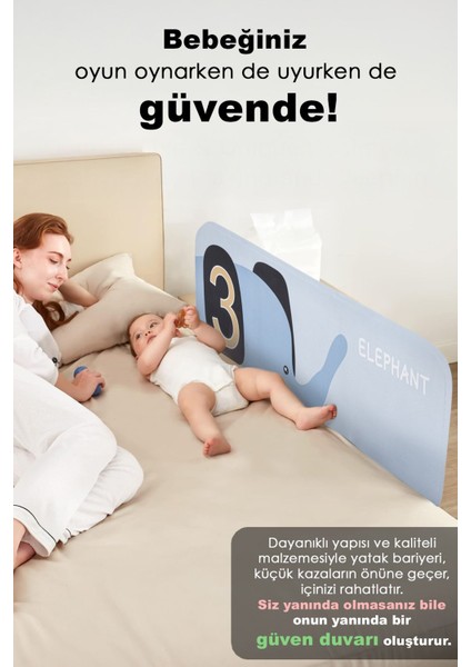 120X42 cm Katlanır Bebek Yatak Bariyeri - Fil Figürlü Koruma Güvenlik Bariyeri Baza Korkuluğu modelleri