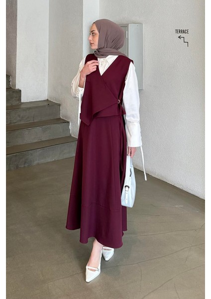 Bağlama Detaylı Tesettür Takım Mürdüm