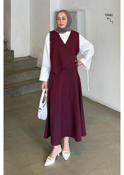 Bağlama Detaylı Tesettür Takım Mürdüm