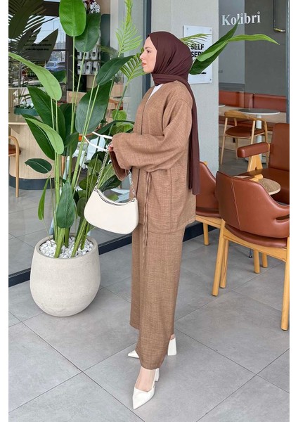 Bağlama Detaylı Kimono Tesettür Takım Acı Kahverengi fiyatları