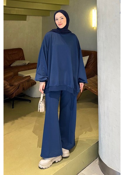 Kapşonlu Pantolonlu Ikili Tesettür Takım Lacivert