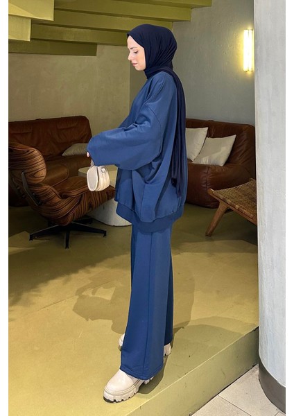 Kapşonlu Pantolonlu Ikili Tesettür Takım Lacivert fiyatları