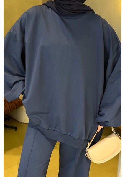Kapşonlu Pantolonlu Ikili Tesettür Takım Lacivert modelleri