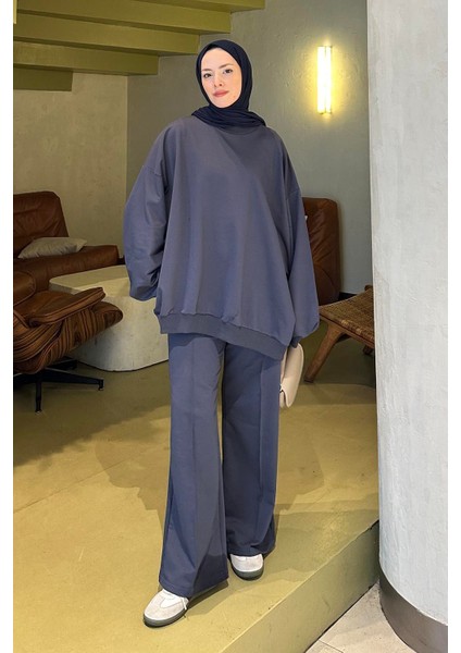 Kapşonlu Pantolonlu Ikili Tesettür Takım Antrasit