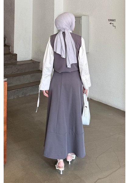 Bağlama Detaylı Tesettür Takım Gri fırsatları