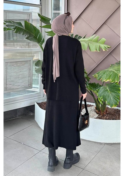 Fitilli Triko Etekli Takım Siyah