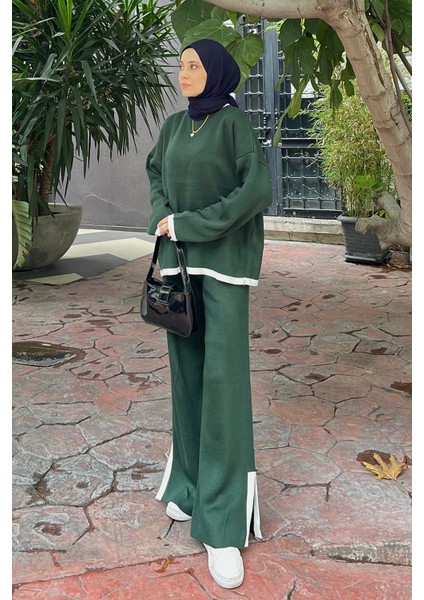 Pantolon Yırtmaçlı Triko Takım Zümrüt Yeşili fiyatları