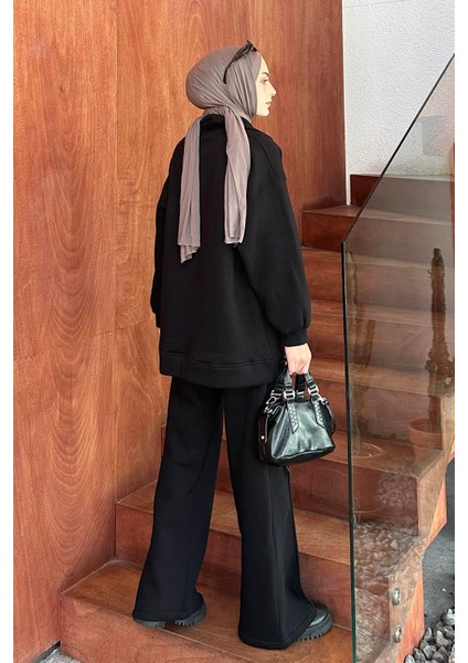 Yarım Fermuarlı Üç Iplik Tesettür Takım Siyah fırsatları