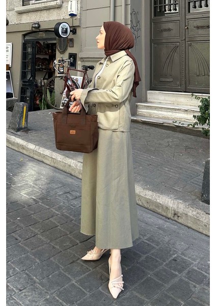 Cep Detaylı Ikili Etek Tesettür Takım Haki fiyatları