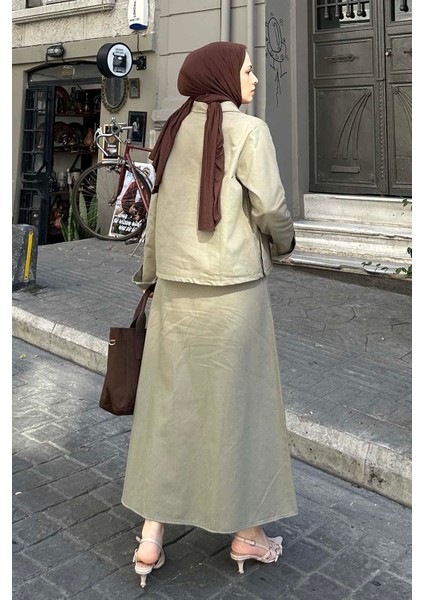Cep Detaylı Ikili Etek Tesettür Takım Haki fırsatları
