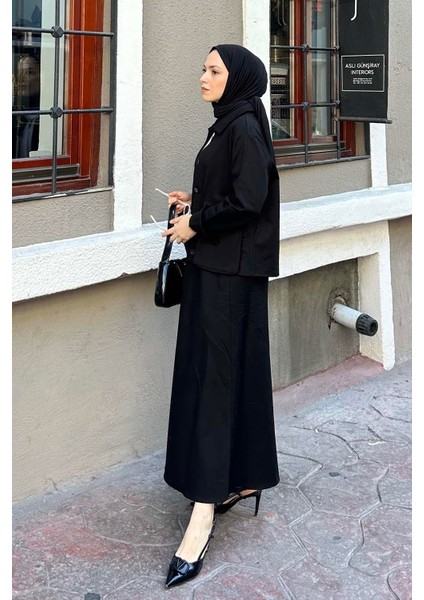 Cep Detaylı Ikili Etek Tesettür Takım Siyah fiyatları