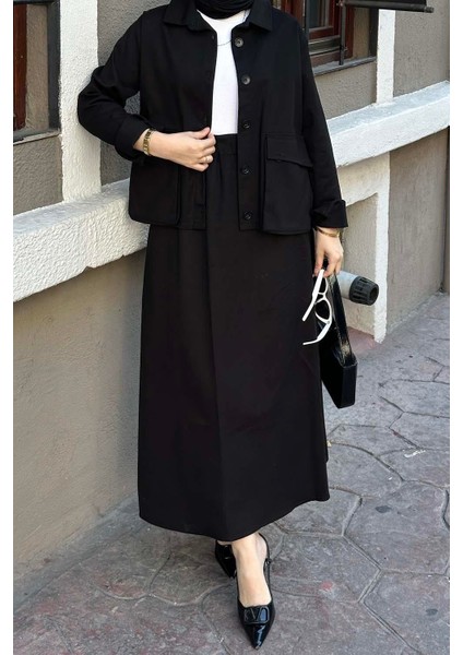 Cep Detaylı Ikili Etek Tesettür Takım Siyah modelleri