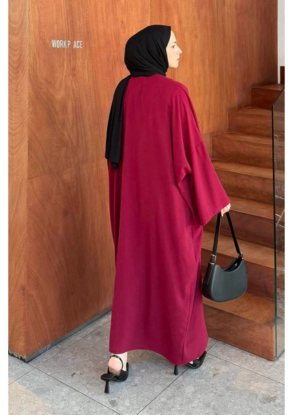 Ön Kemer Detaylı Kimono Pantolon Tesettür Takım Bordo fırsatları