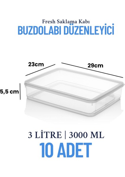 10'lu Sızdırmaz Freshbox Saklama Kabı – Mikrodalga ve Buzdolabı Uyumlu / 3000 ml – Şeffaf indirimleri
