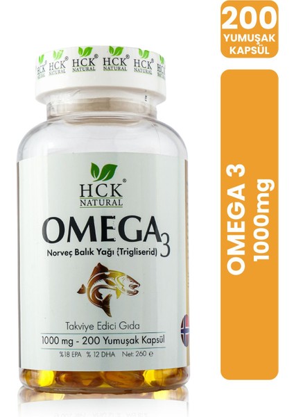 Omega 3 1000MG Balık Yağı Içeren Takviye Edici Gıda 200 Yumuşak Kapsül