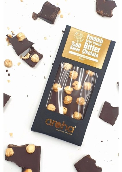 %60 Kakao Fındıklı Şeker İlavesiz Bitter Çikolata - Stevia ile Tatlandırılmıştır - 100 gr fırsatları