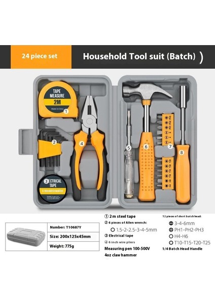 Çok Fonksiyonlu Ev Alet Kutusu Donanım Alet Kitabı Tornavida Şerit Metre Anahtar Manuel Bakım Aletleri (Yurt Dışından)