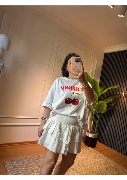 Mini Fırfırlı Etek Ekru
