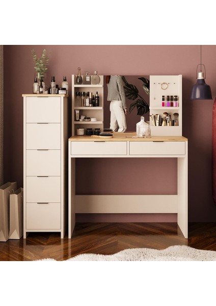 Diena Çekmeceli Dolaplı Makyaj Masası Sepet-Kumtaş