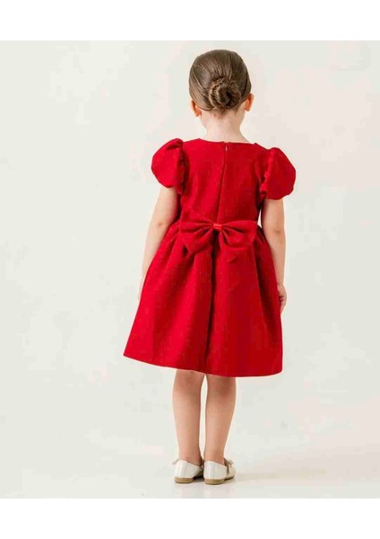 Gül Motifli Kız Çocuk Kırmızı Elbise modelleri