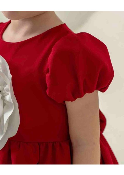 Gül Motifli Kız Çocuk Kırmızı Elbise fırsatları