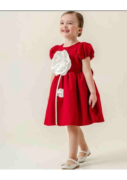 Gül Motifli Kız Çocuk Kırmızı Elbise indirimleri