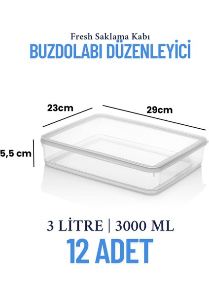 12'li Sızdırmaz Freshbox Saklama Kabı – Mikrodalga ve Buzdolabı Uyumlu / 3000 ml – Şeffaf indirimleri
