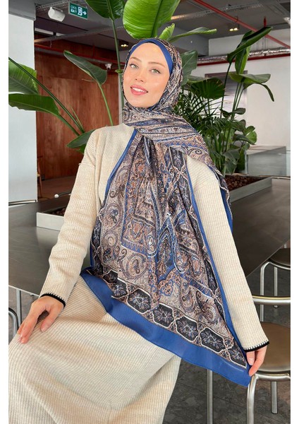 Retro Desen Pamuk Şal Pamuk Indigo Bej 70 x 180 cm fiyatları