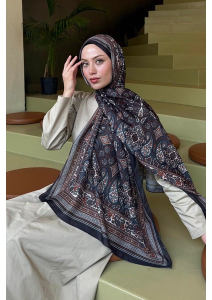 Retro Desen Soft Şal Siyah