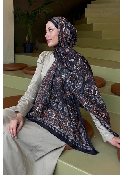 Retro Desen Soft Şal Siyah