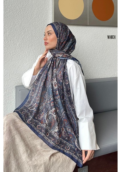 Retro Desen Soft Şal Lacivert
