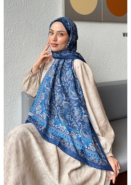 Retro Desen Soft Şal Gece Mavisi