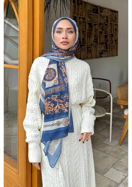 Versa Desen Pamuk Şal Indigo