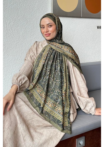 Retro Desen Soft Şal Haki