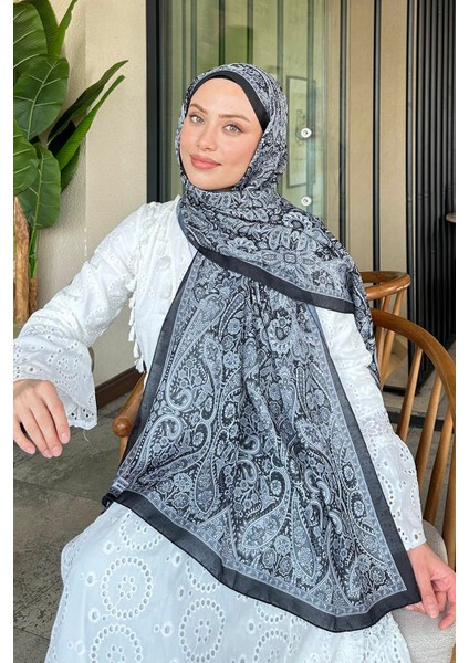 Retro Desen Soft Şal Siyah Beyaz