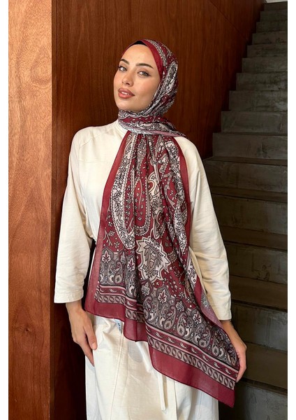 Retro Desen Pamuk Şal Bordo fiyatları