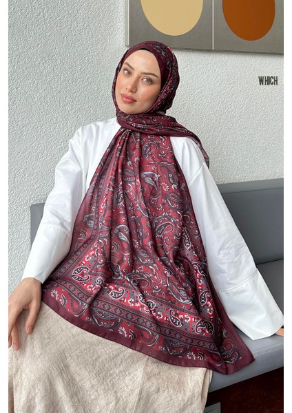 Retro Desen Soft Şal Bordo