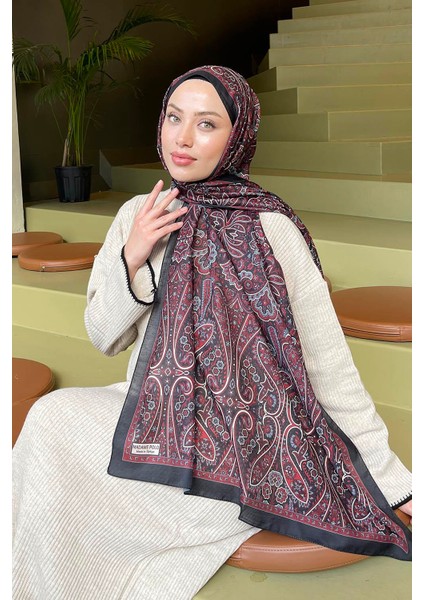 Retro Desen Soft Şal Bordo