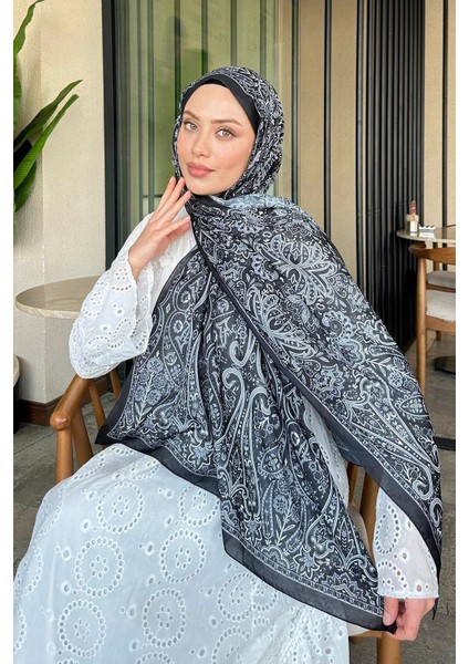 Retro Desen Soft Şal Siyah