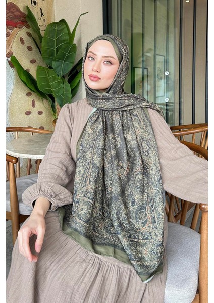 Retro Desen Soft Şal Haki