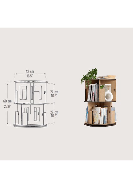 360 Derece Dönebilir Ahşap Kitaplık 2 Katlı Meşe-DK20M modelleri