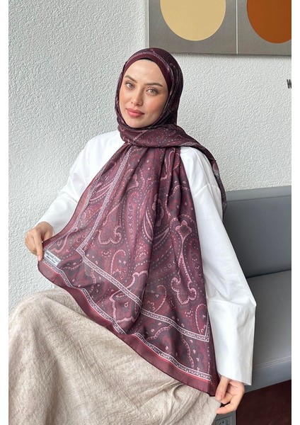 Retro Desen Soft Şal Bordo