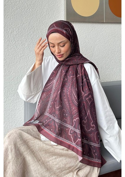 Retro Desen Soft Şal Bordo modelleri