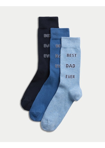 3’lü Paket “best Dad Ever” Pamuklu Erkek Çorap