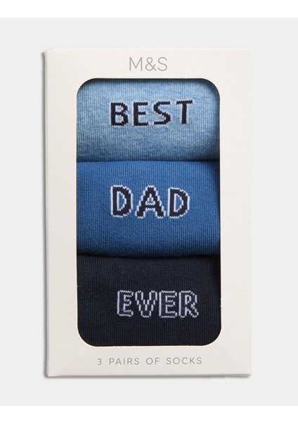 3’lü Paket “best Dad Ever” Pamuklu Erkek Çorap