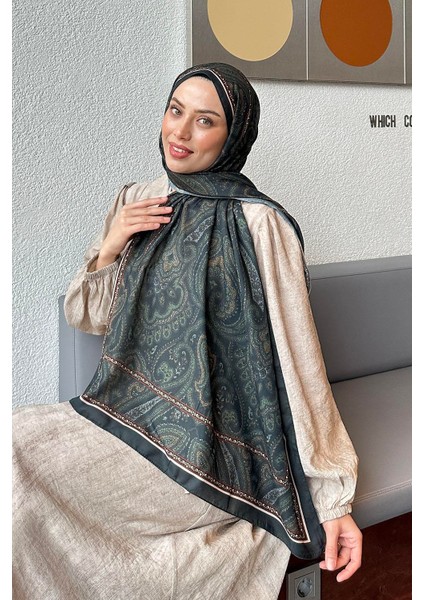 Retro Desen Soft Şal Yeşil