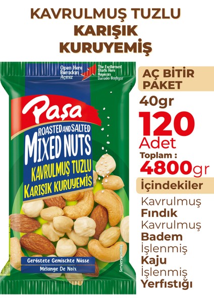 Kavrulmuş Karışık Lüx Kuruyemiş 40 gr (Toptan 120 Adet) fiyatları