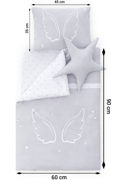 Angel Wings 5 Parça Beşik Uyku Seti, 90X60 cm Bebek Beşik Uyku Takımı - Gri fiyatları